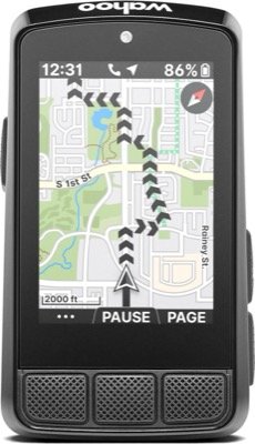Compteur Wahoo ELEMNT BOLT vu de face, écran de navigation avec l'itinéraire tracé sur la carte